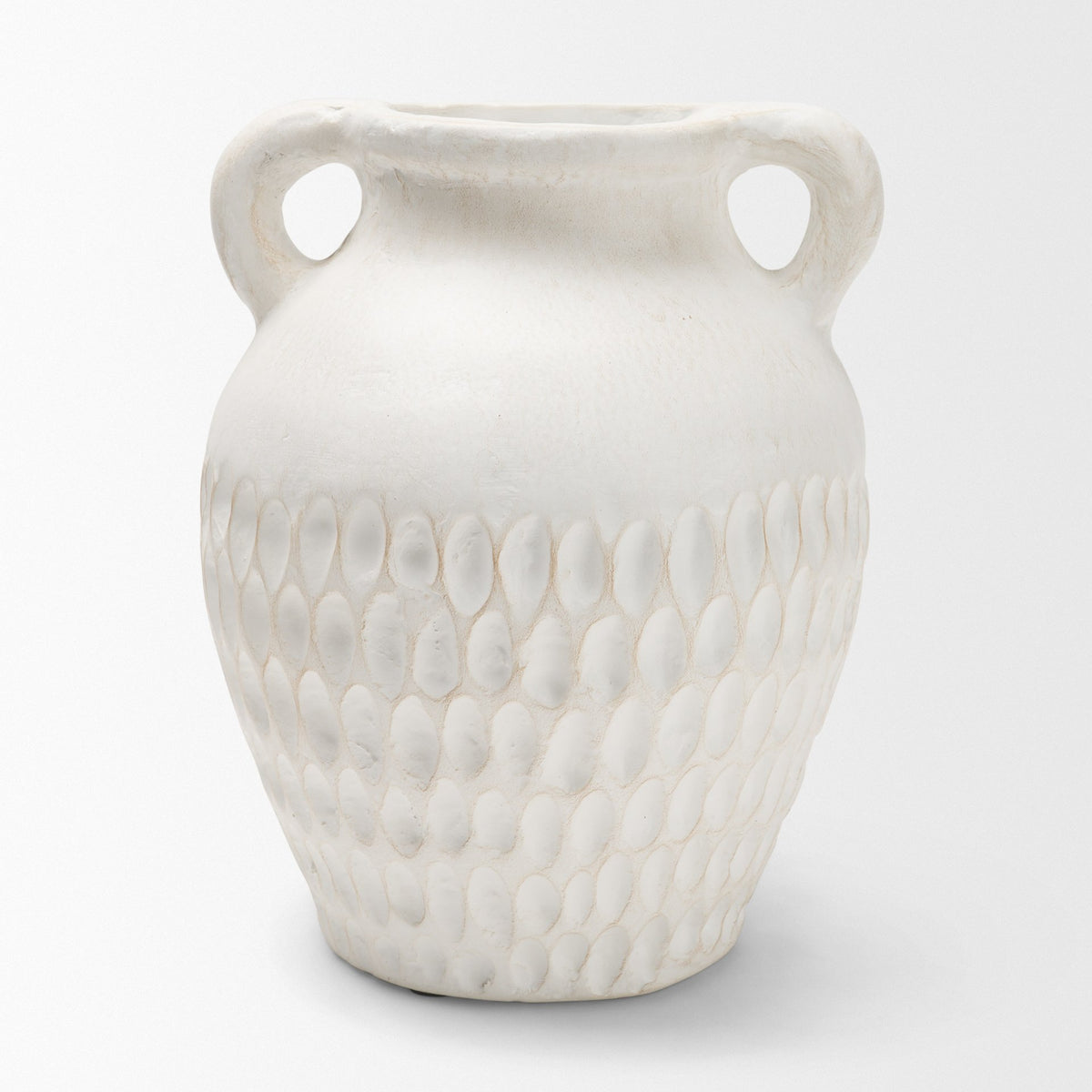 Basma White Scale Textured Ceramic Vase w/ Handles-Vase-DECOROLALA
