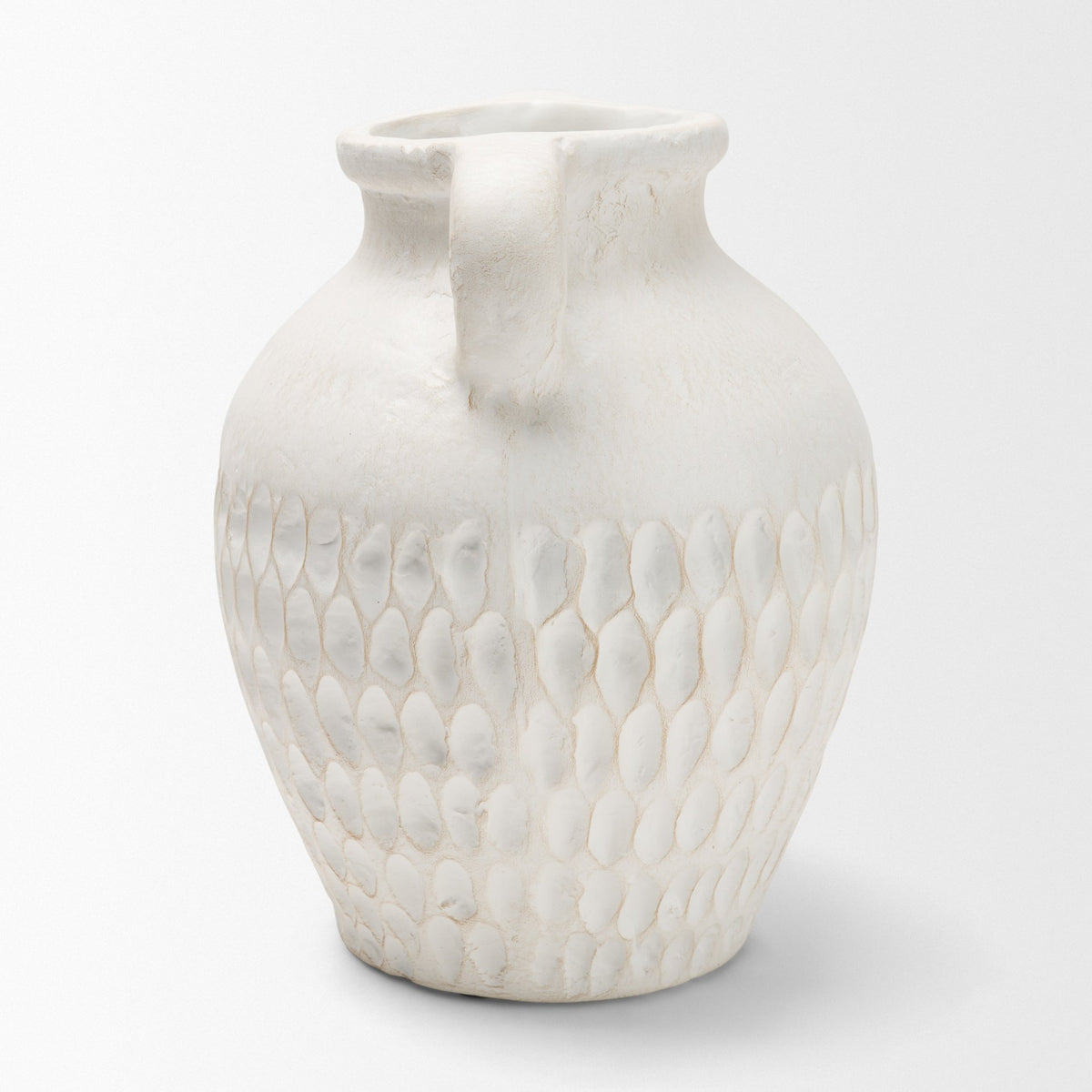 Basma White Scale Textured Ceramic Vase w/ Handles-Vase-DECOROLALA