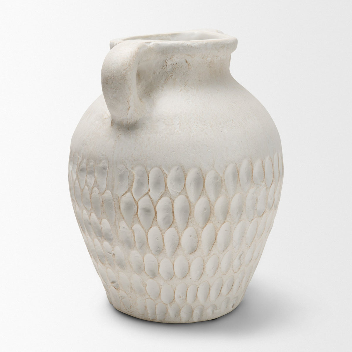 Basma White Scale Textured Ceramic Vase w/ Handles-Vase-DECOROLALA