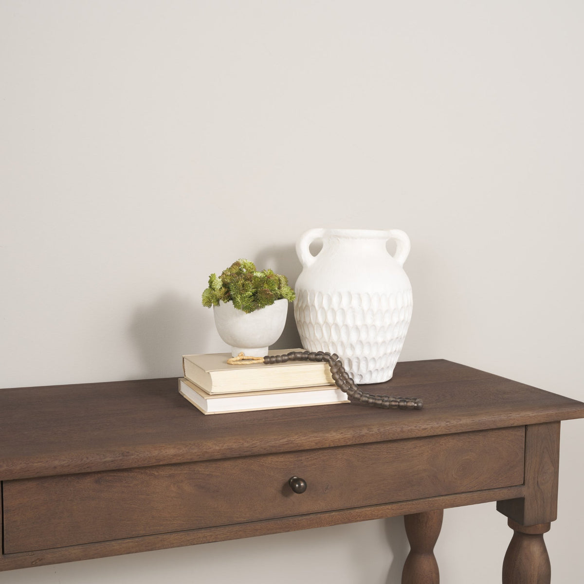 Basma White Scale Textured Ceramic Vase w/ Handles-Vase-DECOROLALA