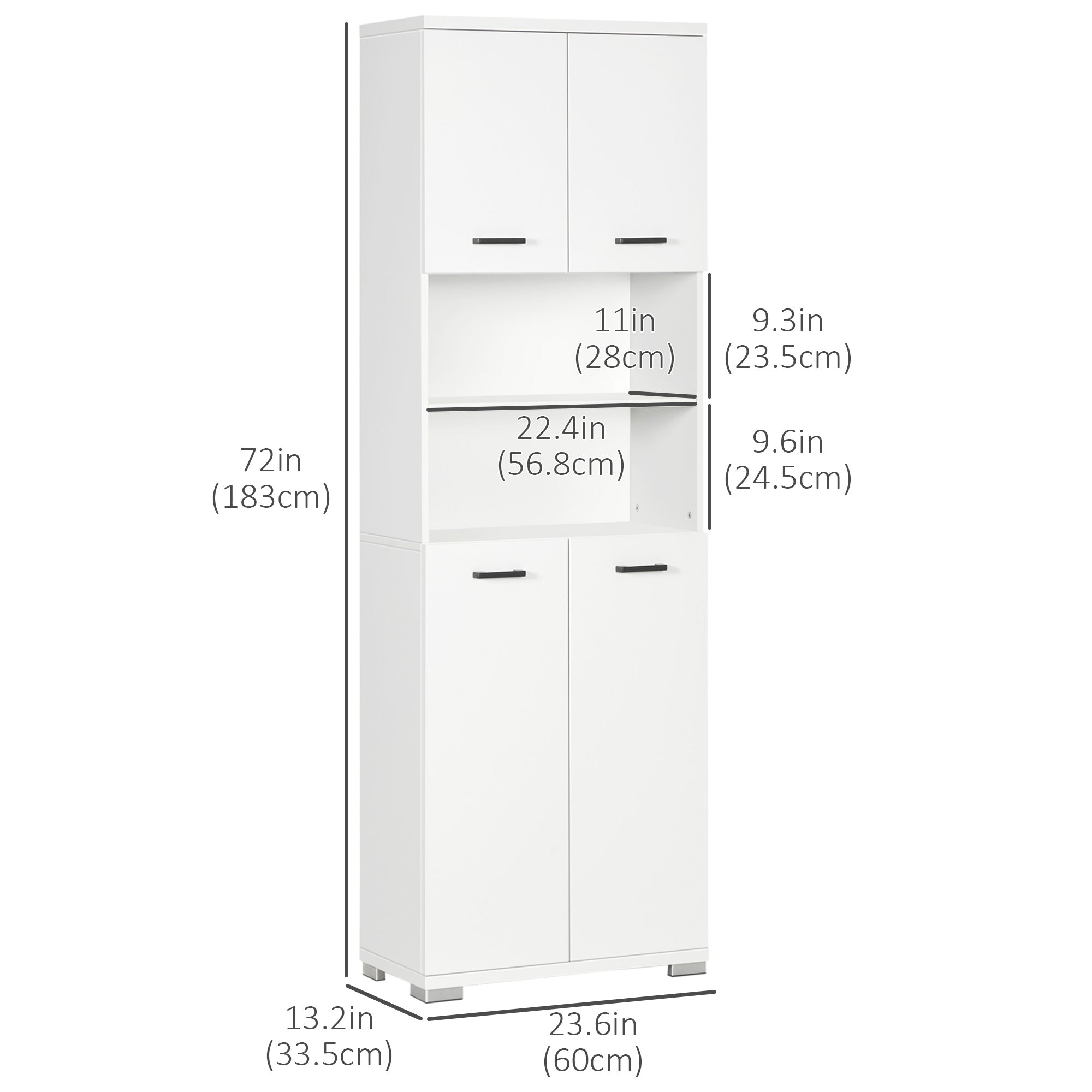 Bathroom Cabinet 23.6"x72" White Open Shelves-DECOROLALA