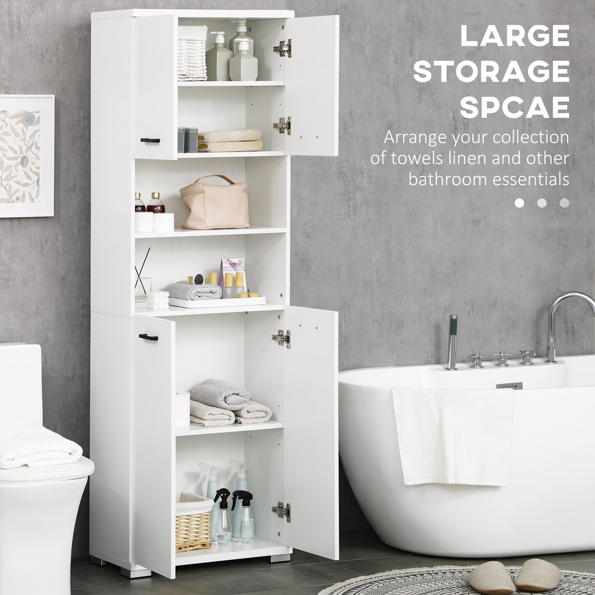Bathroom Cabinet 23.6"x72" White Open Shelves-DECOROLALA