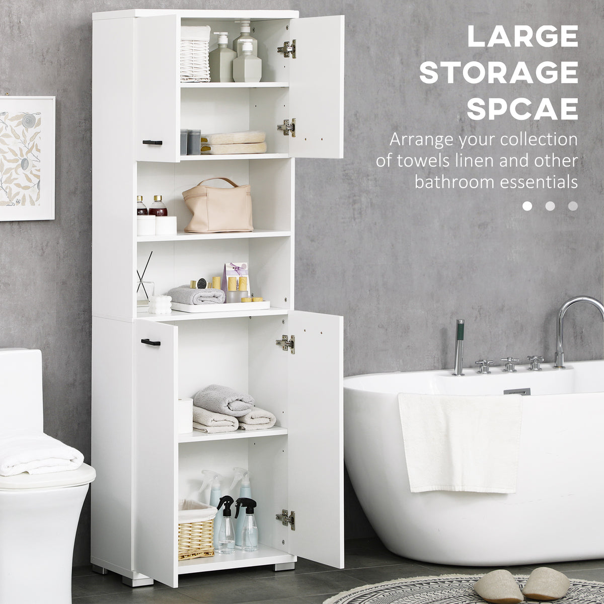 Bathroom Cabinet 23.6"x72" White Open Shelves-DECOROLALA