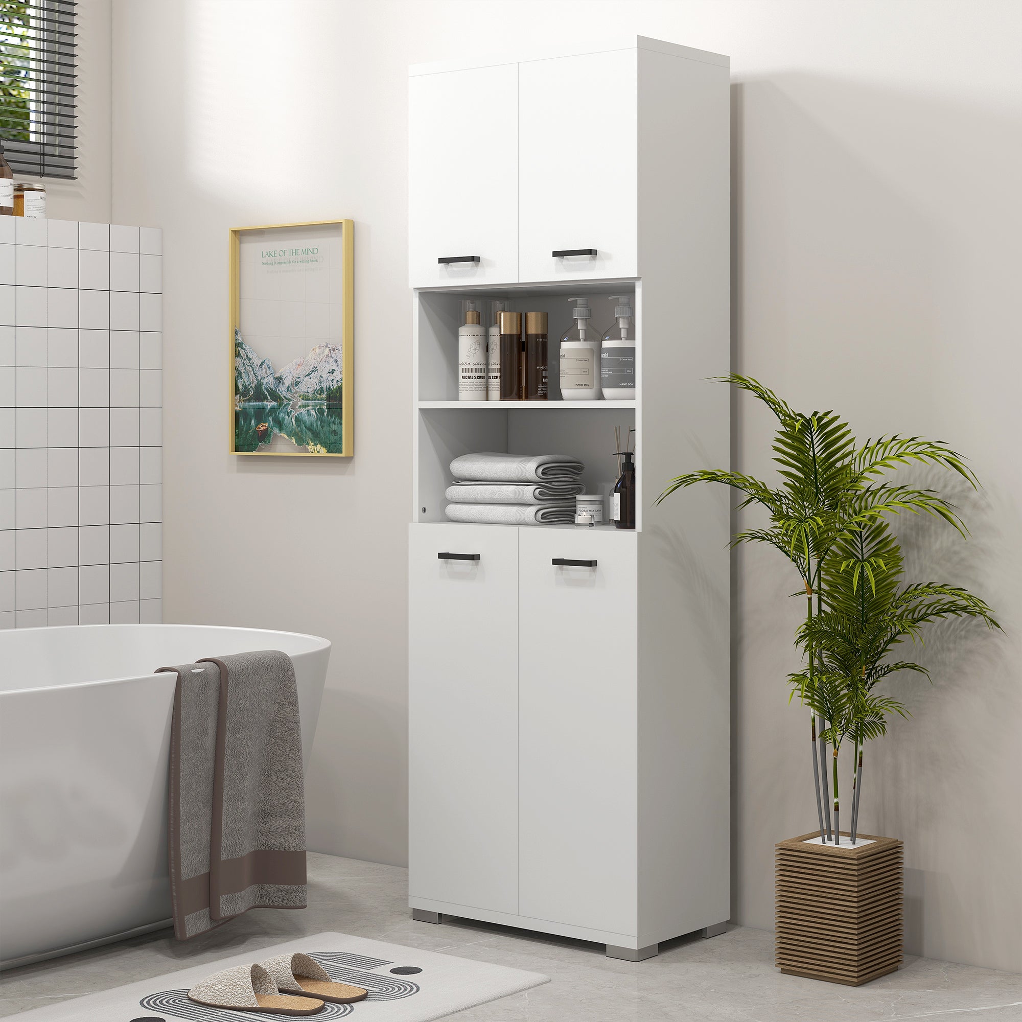 Bathroom Cabinet 23.6"x72" White Open Shelves-DECOROLALA