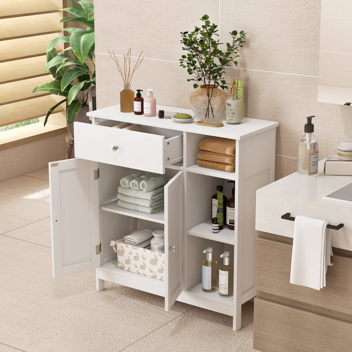 White Bathroom Floor Cabinet - MDF Storage Unit 30" x 12" x 32"-Floor Cabinets-DECOROLALA