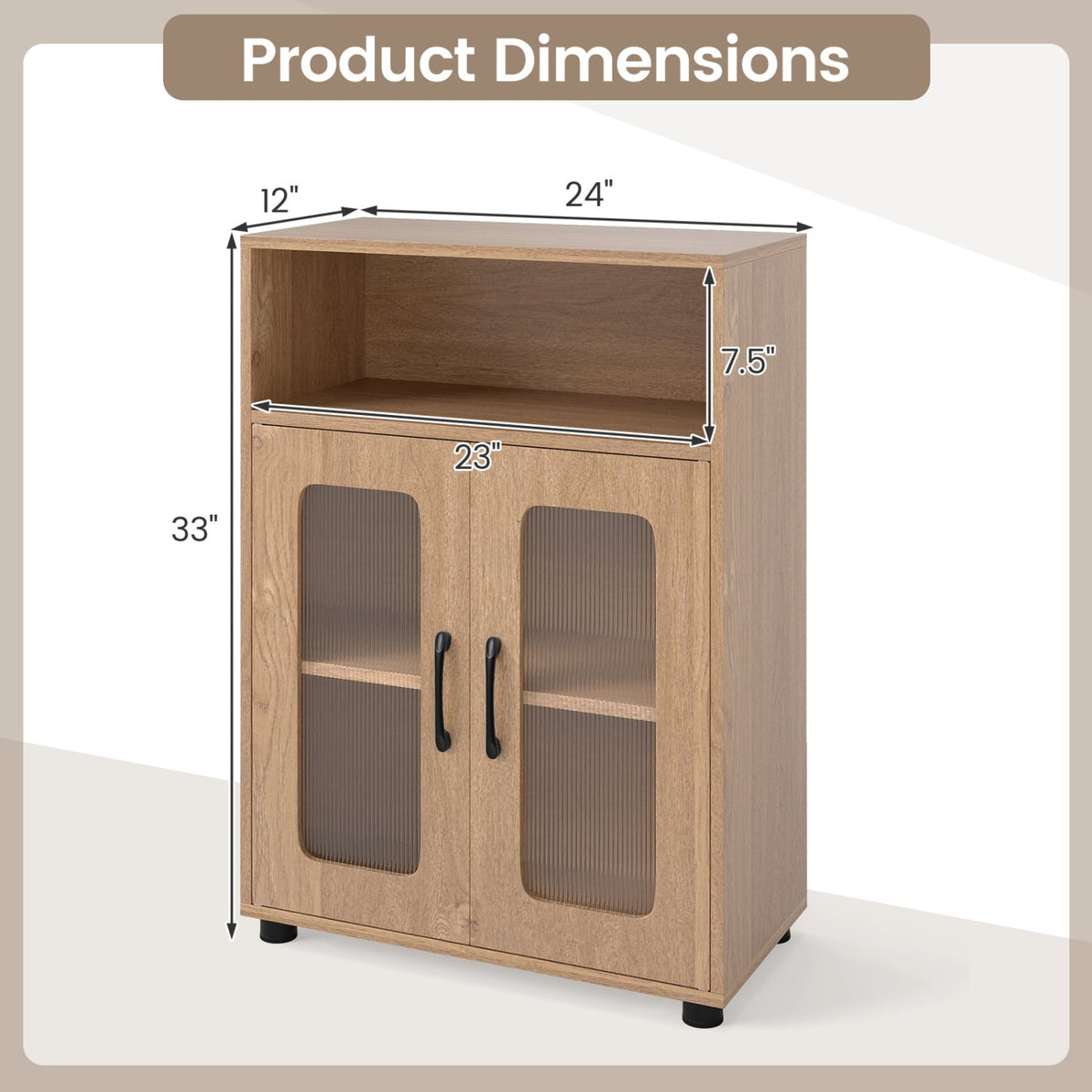 Bathroom Cabinet with 2 Doors & Adjustable Shelf - Natural-Floor Cabinets-DECOROLALA