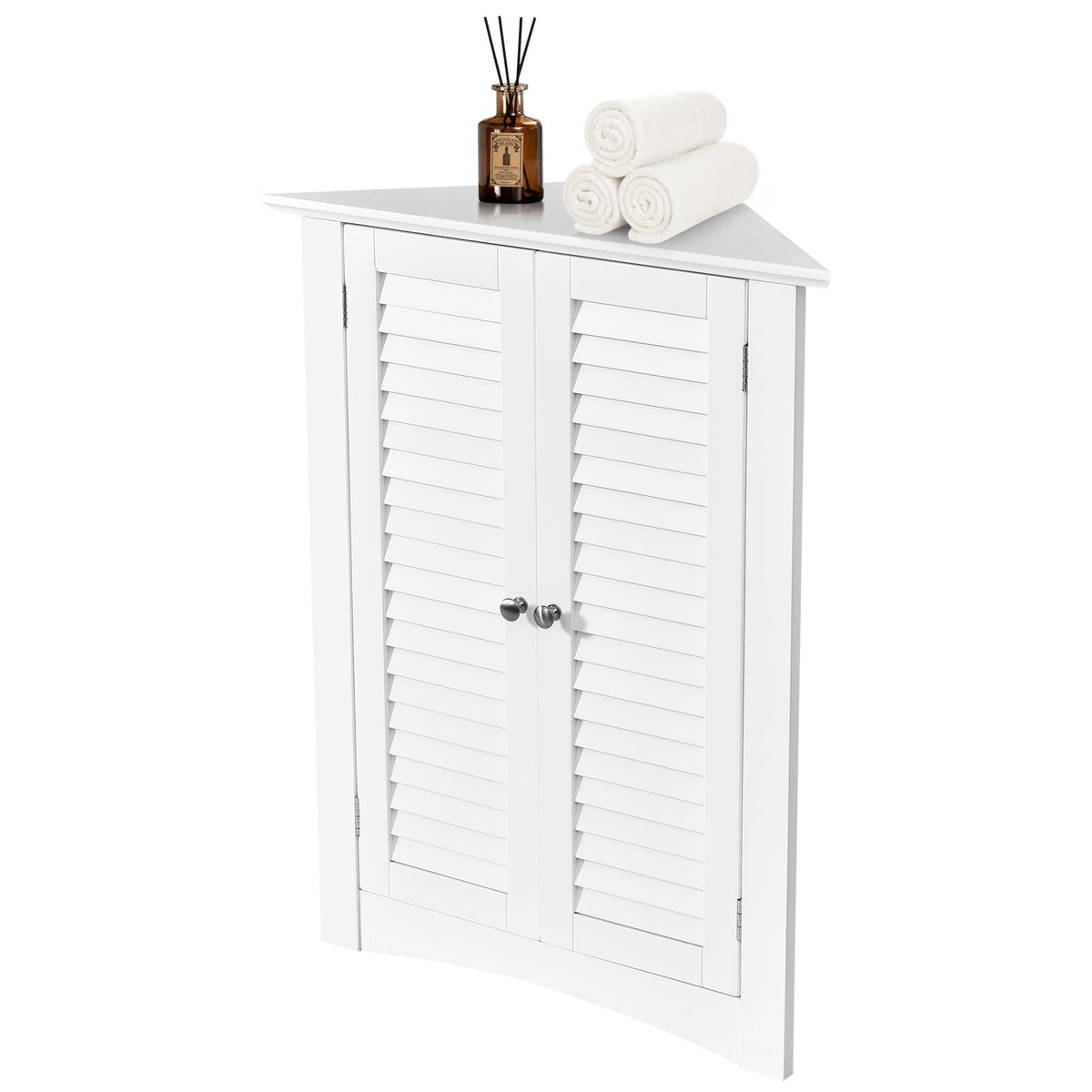 Bathroom Corner Floor Cabinet with Shutter Door - White 32"H-Bathroom Floor Cabinets-DECOROLALA