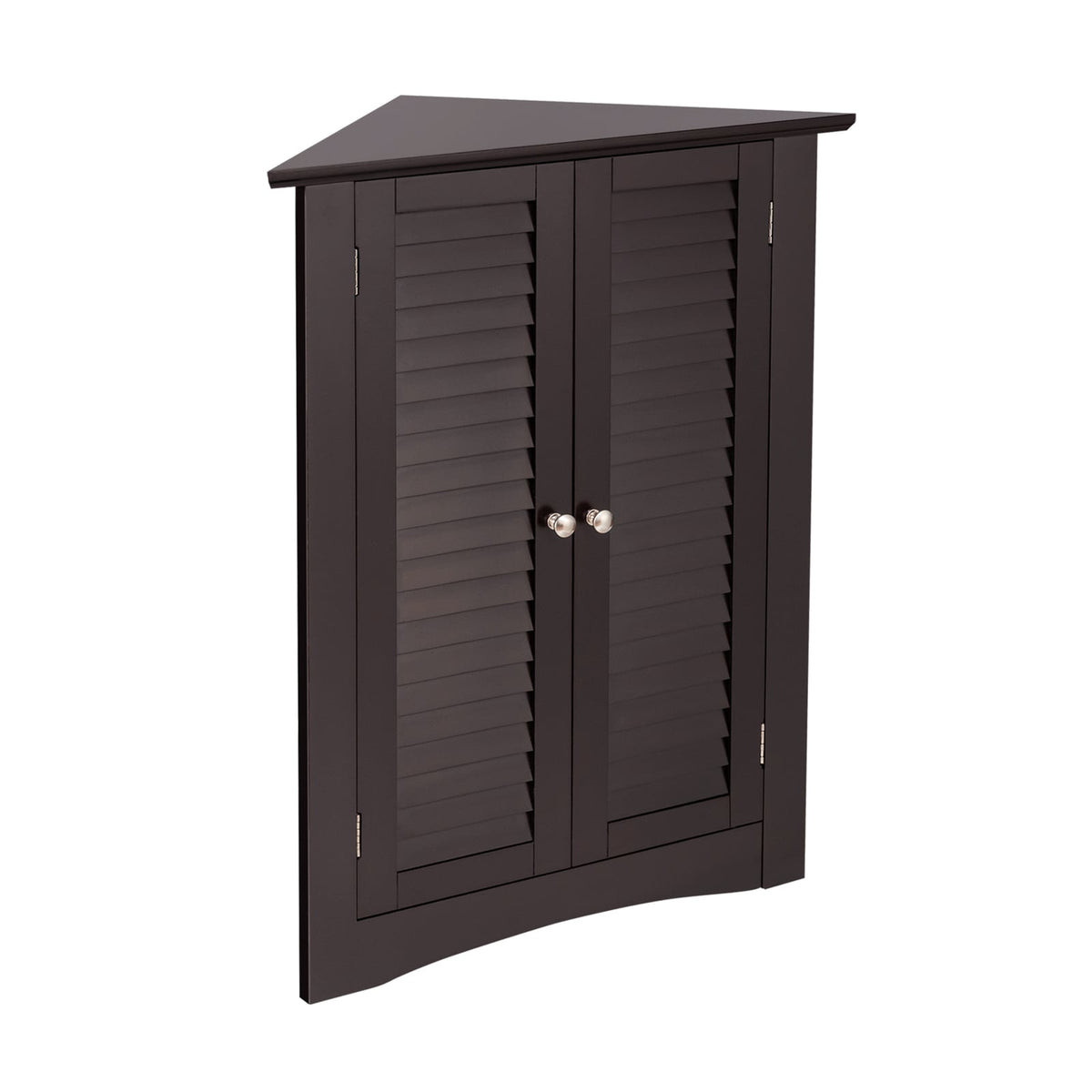 Bathroom Corner Storage Cabinet with Shutter Door - Brown-Bathroom Floor Cabinets-DECOROLALA