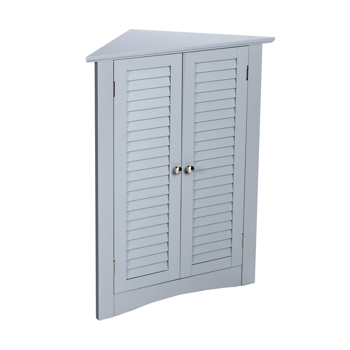 Bathroom Corner Storage Cabinet with Shutter Door - Gray-Bathroom Floor Cabinets-DECOROLALA
