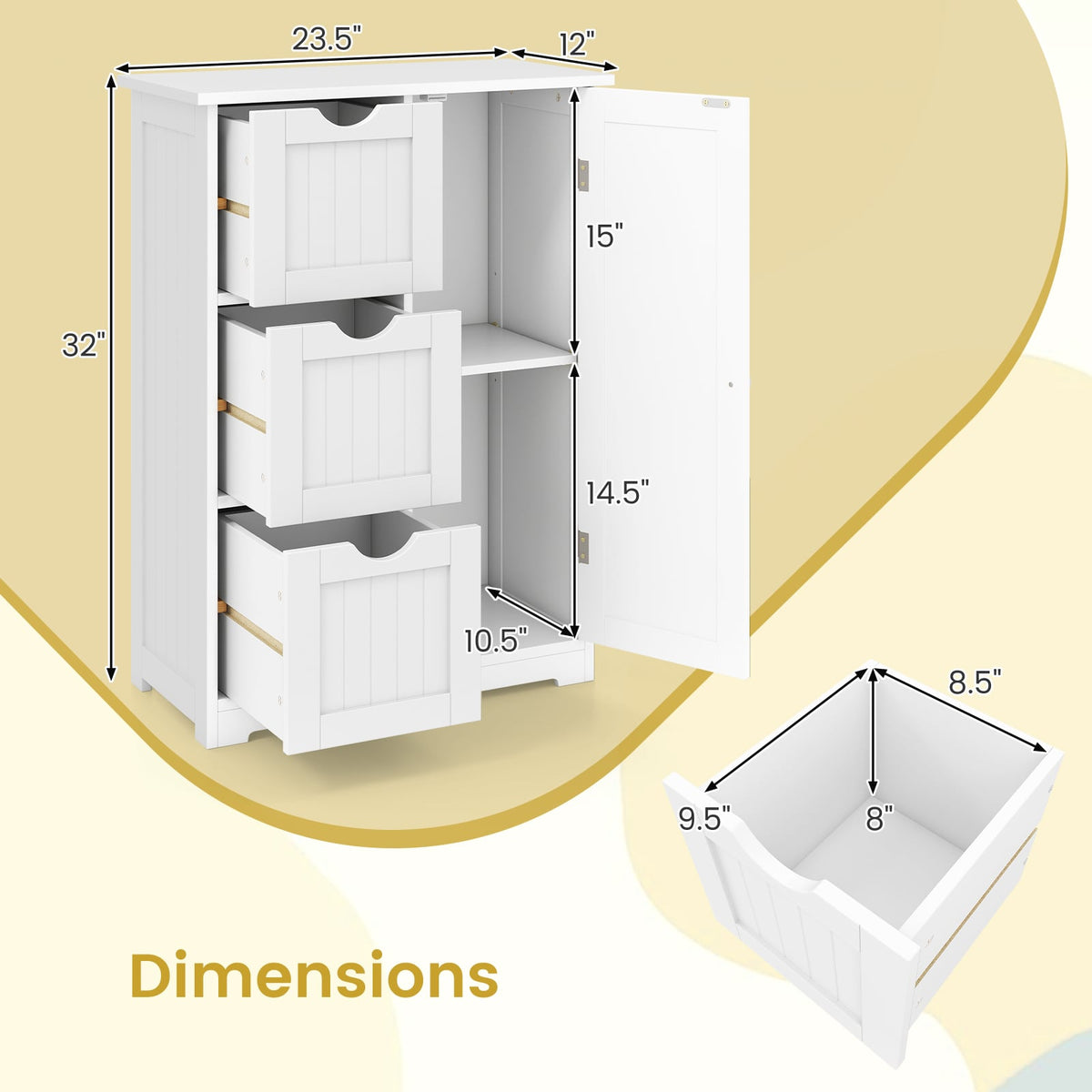 Bathroom Floor Cabinet - 3 Drawers & 1 Cupboard White 24"x32"-Floor Cabinets-DECOROLALA