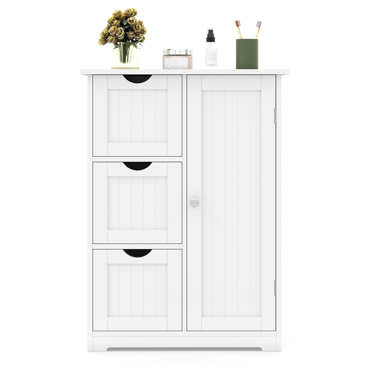Bathroom Floor Cabinet - 3 Drawers & 1 Cupboard White 24"x32"-Floor Cabinets-DECOROLALA