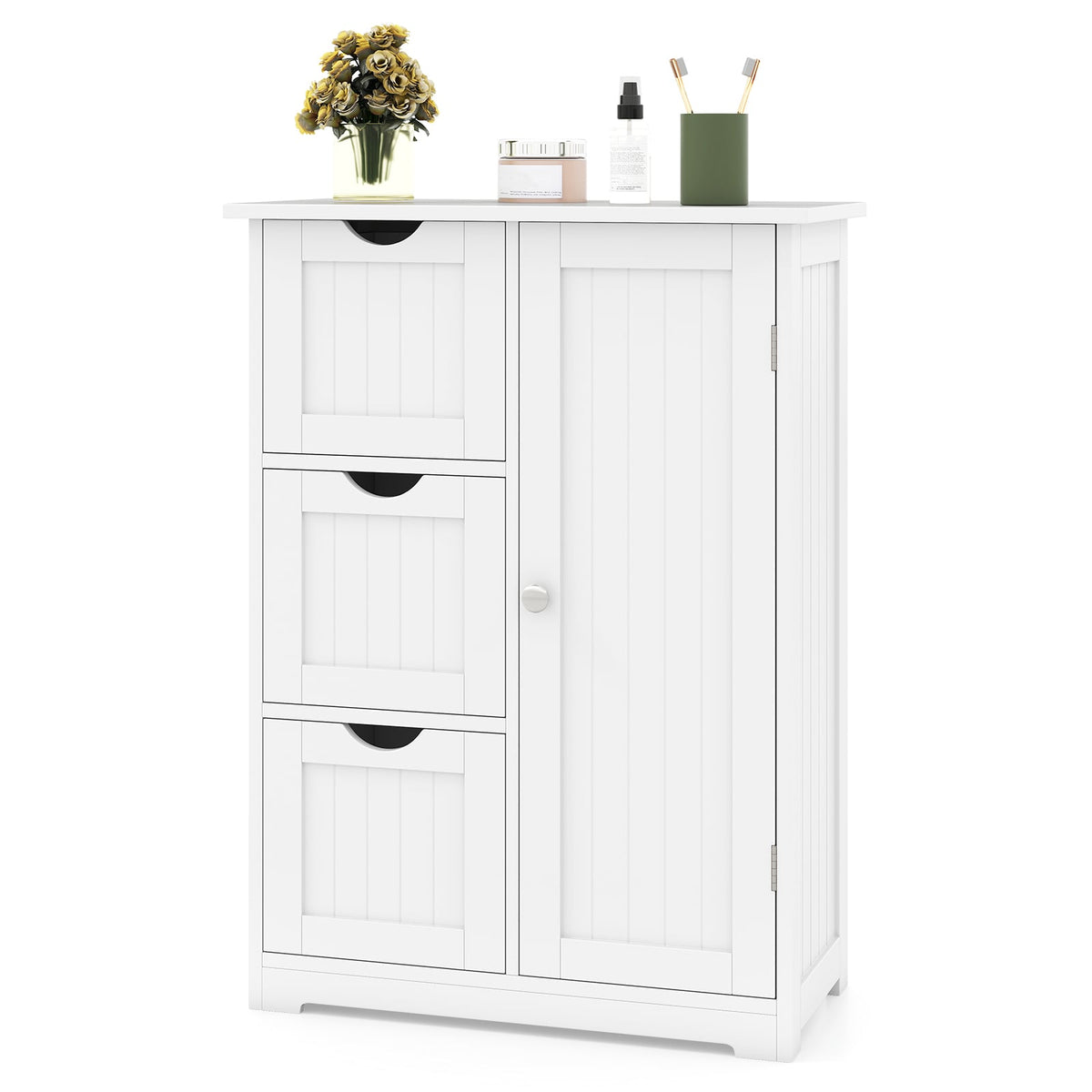 Bathroom Floor Cabinet - 3 Drawers & 1 Cupboard White 24"x32"-Floor Cabinets-DECOROLALA