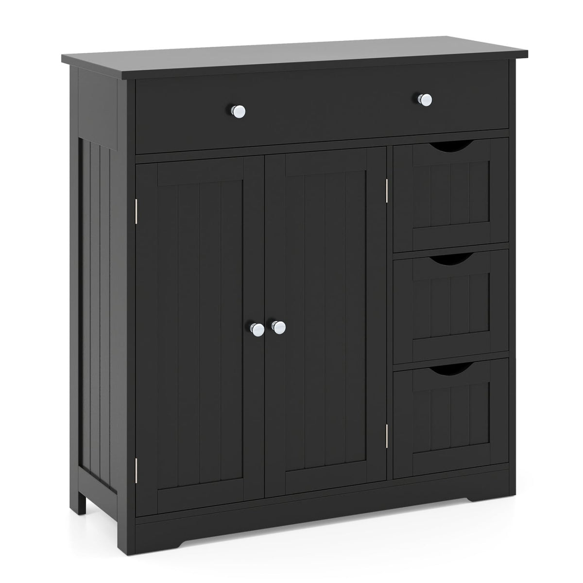 Bathroom Floor Cabinet - 4 Drawers 2 Doors Black 32" Wide-Floor Cabinets-DECOROLALA