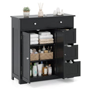 Bathroom Floor Cabinet - 4 Drawers 2 Doors Black 32" Wide-Floor Cabinets-DECOROLALA