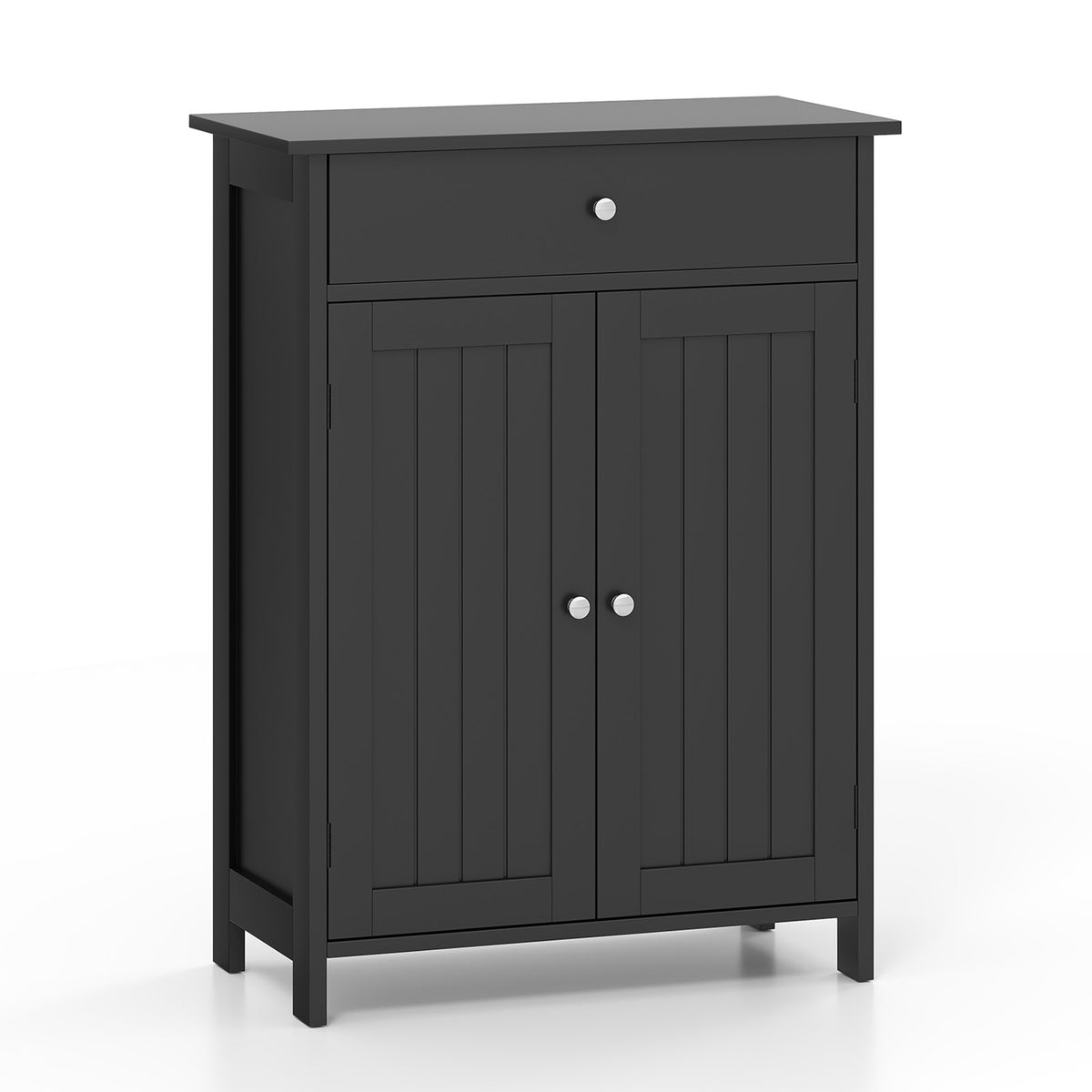 Bathroom Floor Cabinet - Black 2-Door Storage Organizer 24"-Floor Cabinets-DECOROLALA