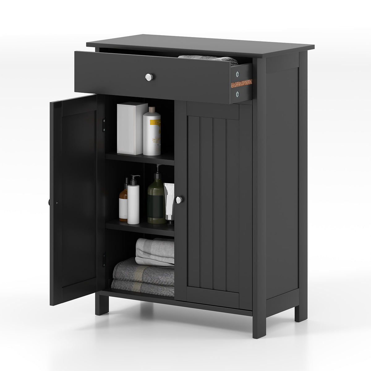 Bathroom Floor Cabinet - Black 2-Door Storage Organizer 24"-Floor Cabinets-DECOROLALA