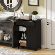 Bathroom Floor Cabinet - Black 2-Door Storage Organizer 24"-Floor Cabinets-DECOROLALA