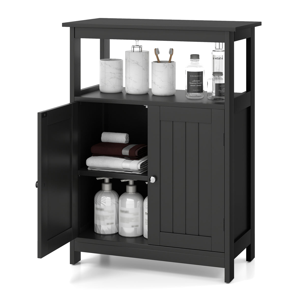 Bathroom Floor Cabinet - Black Freestanding Storage Organizer-Floor Cabinets-DECOROLALA