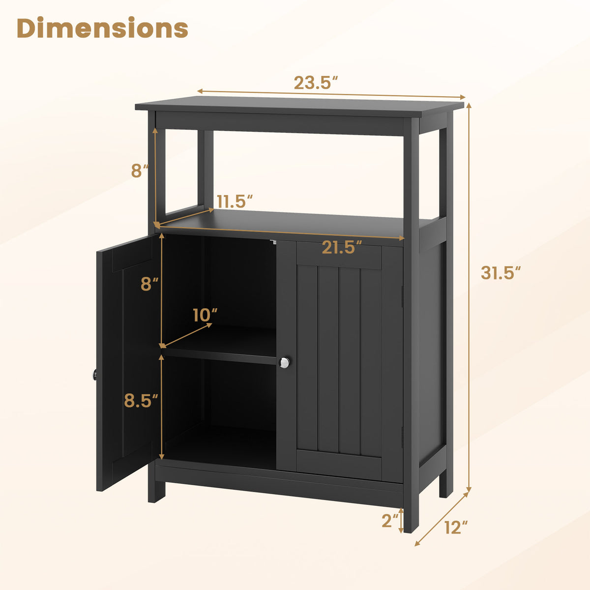 Bathroom Floor Cabinet - Black Freestanding Storage Organizer-Floor Cabinets-DECOROLALA