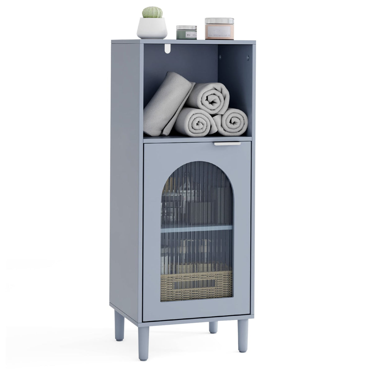 Bathroom Floor Cabinet - Gray Wood Storage Organizer 35.5" H-Floor Cabinets-DECOROLALA
