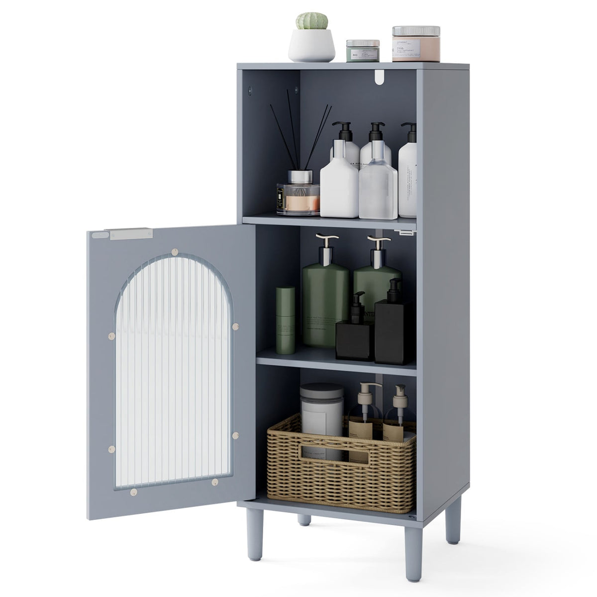 Bathroom Floor Cabinet - Gray Wood Storage Organizer 35.5" H-Floor Cabinets-DECOROLALA
