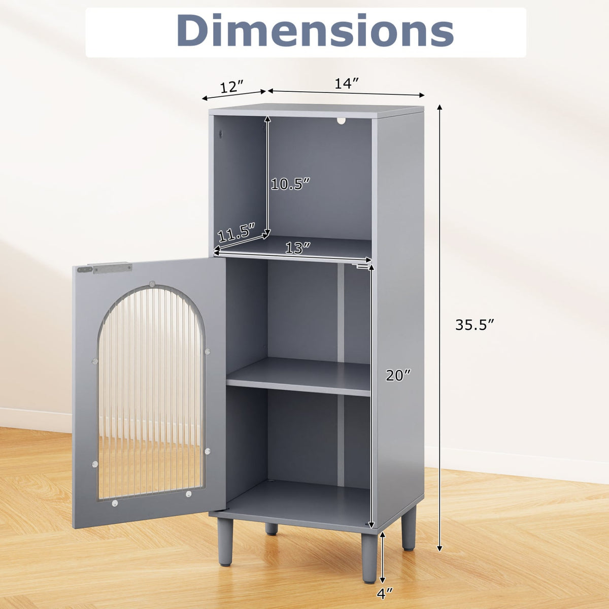Bathroom Floor Cabinet - Gray Wood Storage Organizer 35.5" H-Floor Cabinets-DECOROLALA