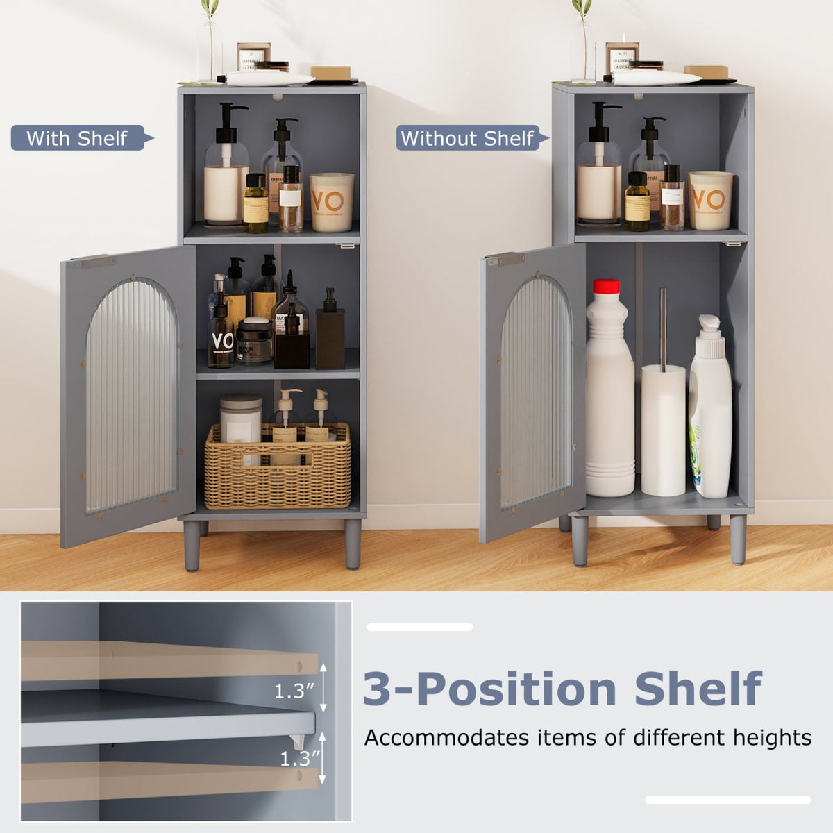 Bathroom Floor Cabinet - Gray Wood Storage Organizer 35.5" H-Floor Cabinets-DECOROLALA