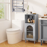 Bathroom Floor Cabinet - Gray Wood Storage Organizer 35.5" H-Floor Cabinets-DECOROLALA