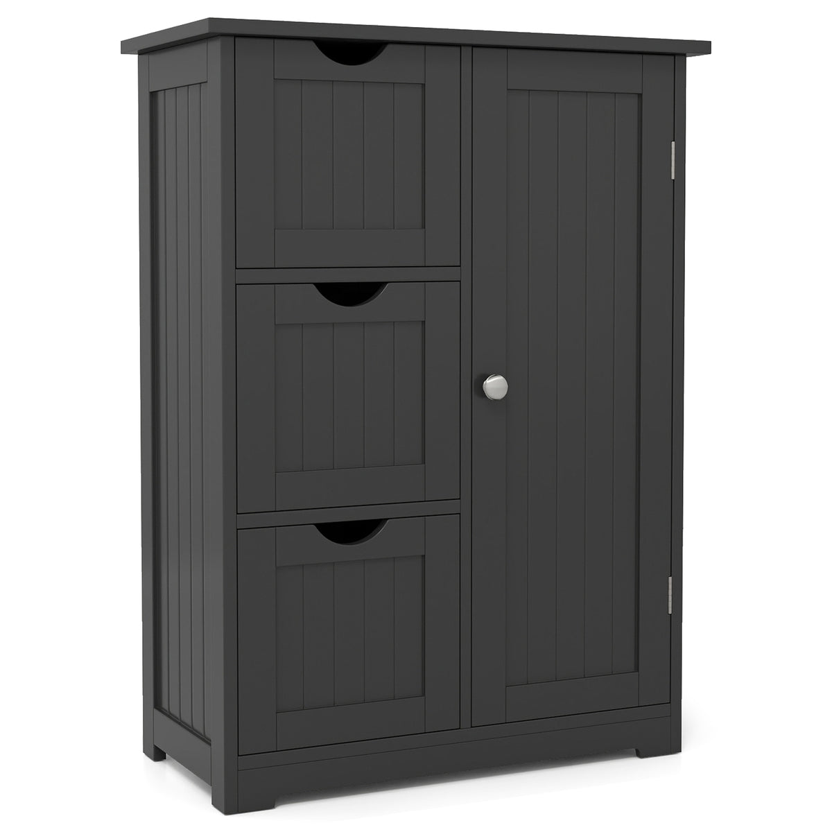 Bathroom Floor Cabinet Side Storage Cabinet with 3 Drawers and 1 Cupboard-Black-Floor Cabinets-DECOROLALA