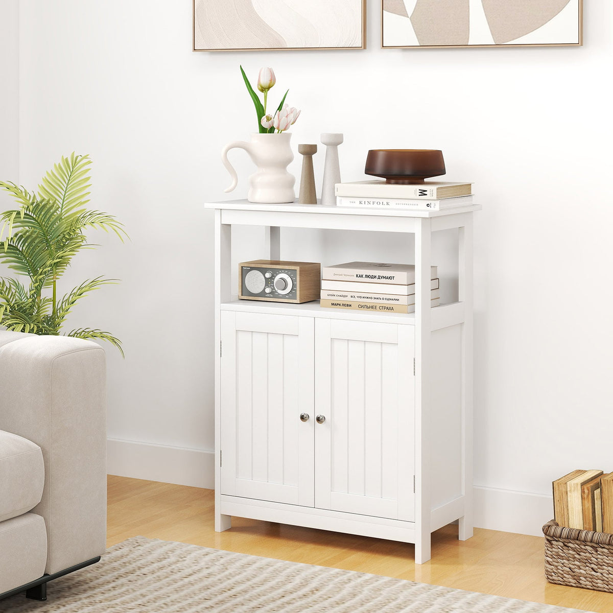 Bathroom Floor Cabinet - White 2-Door Storage Organizer 31.5"-Bathroom Floor Cabinets-DECOROLALA