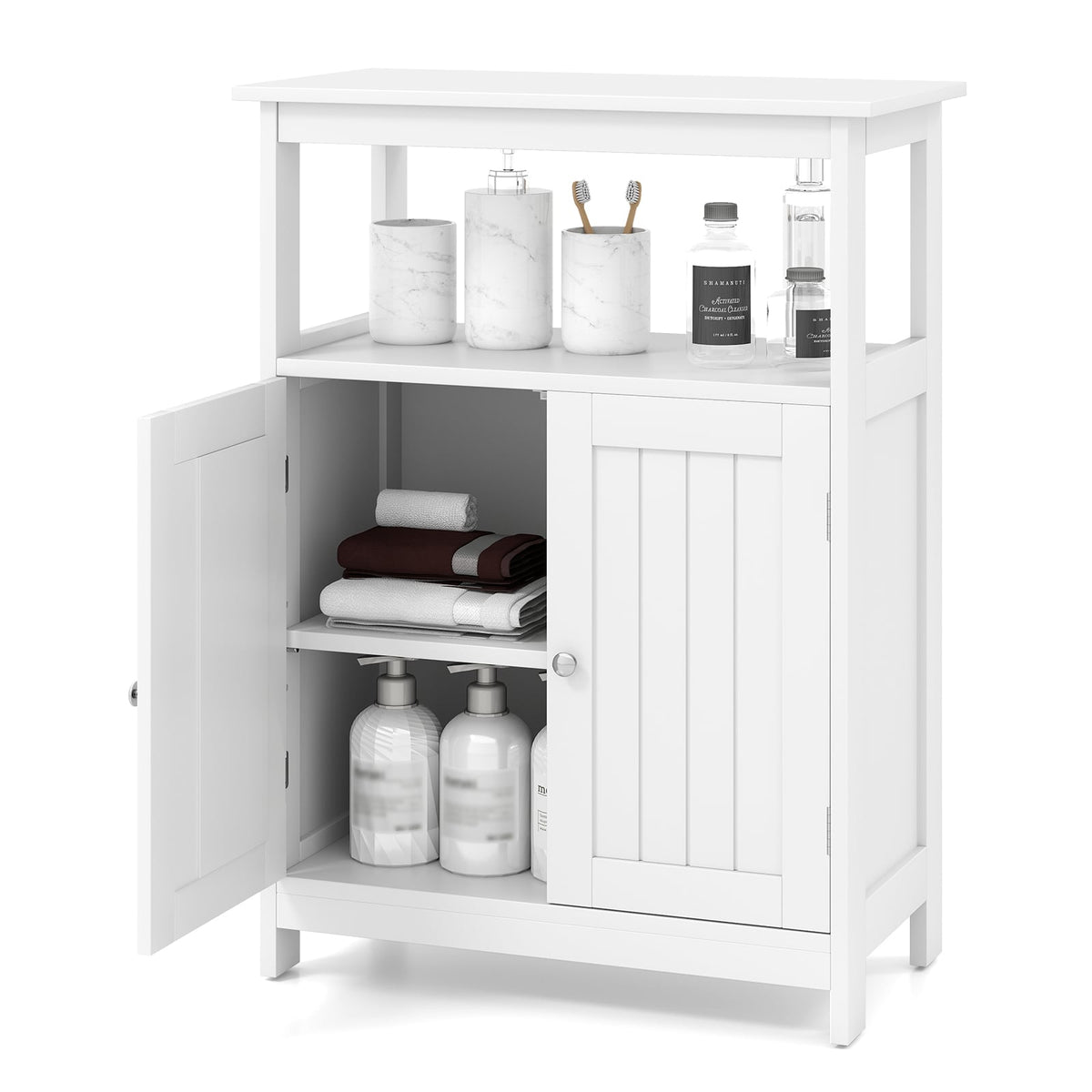 Bathroom Floor Cabinet - White 2-Door Storage Organizer 31.5"-Floor Cabinets-DECOROLALA