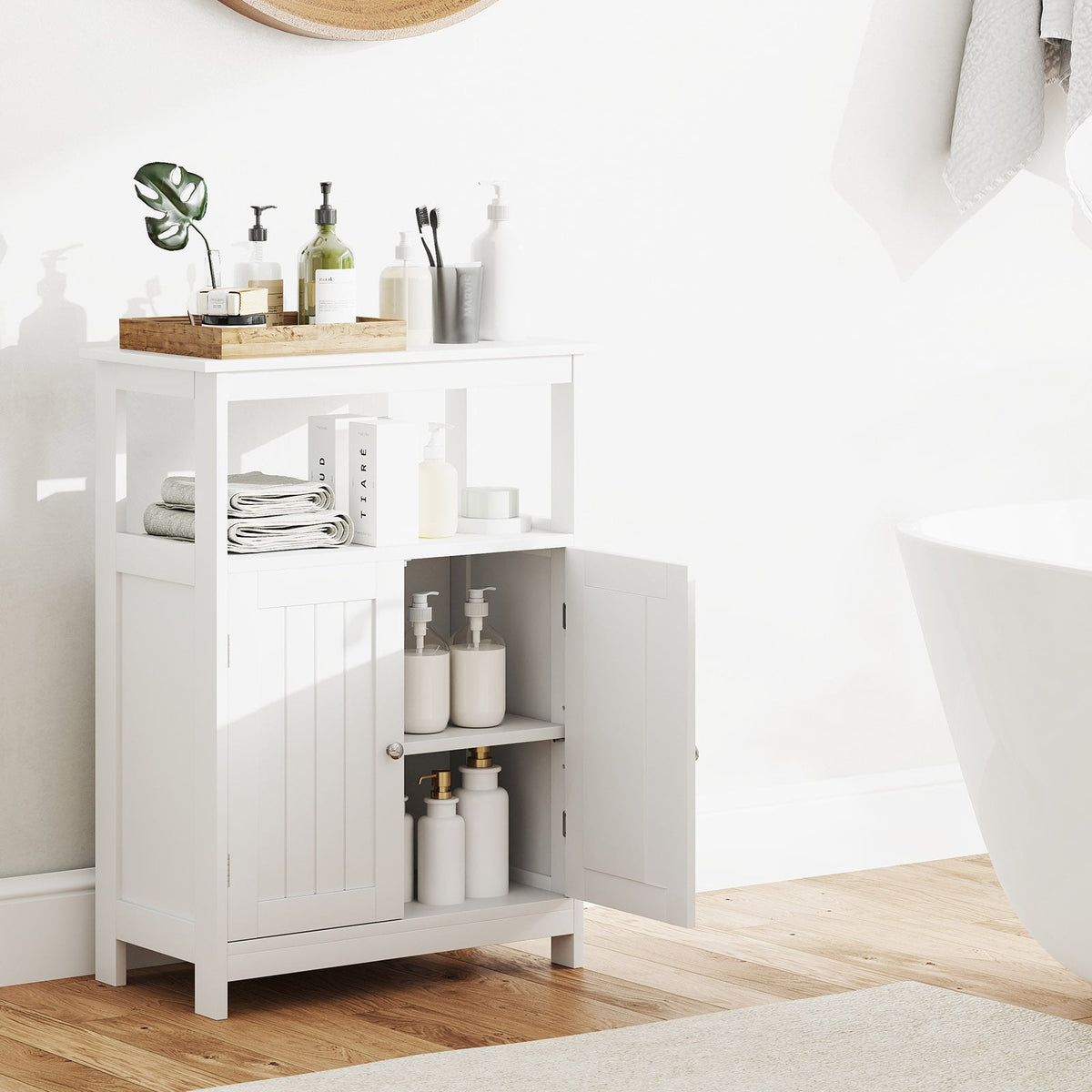 Bathroom Floor Cabinet - White 2-Door Storage Organizer 31.5"-Floor Cabinets-DECOROLALA