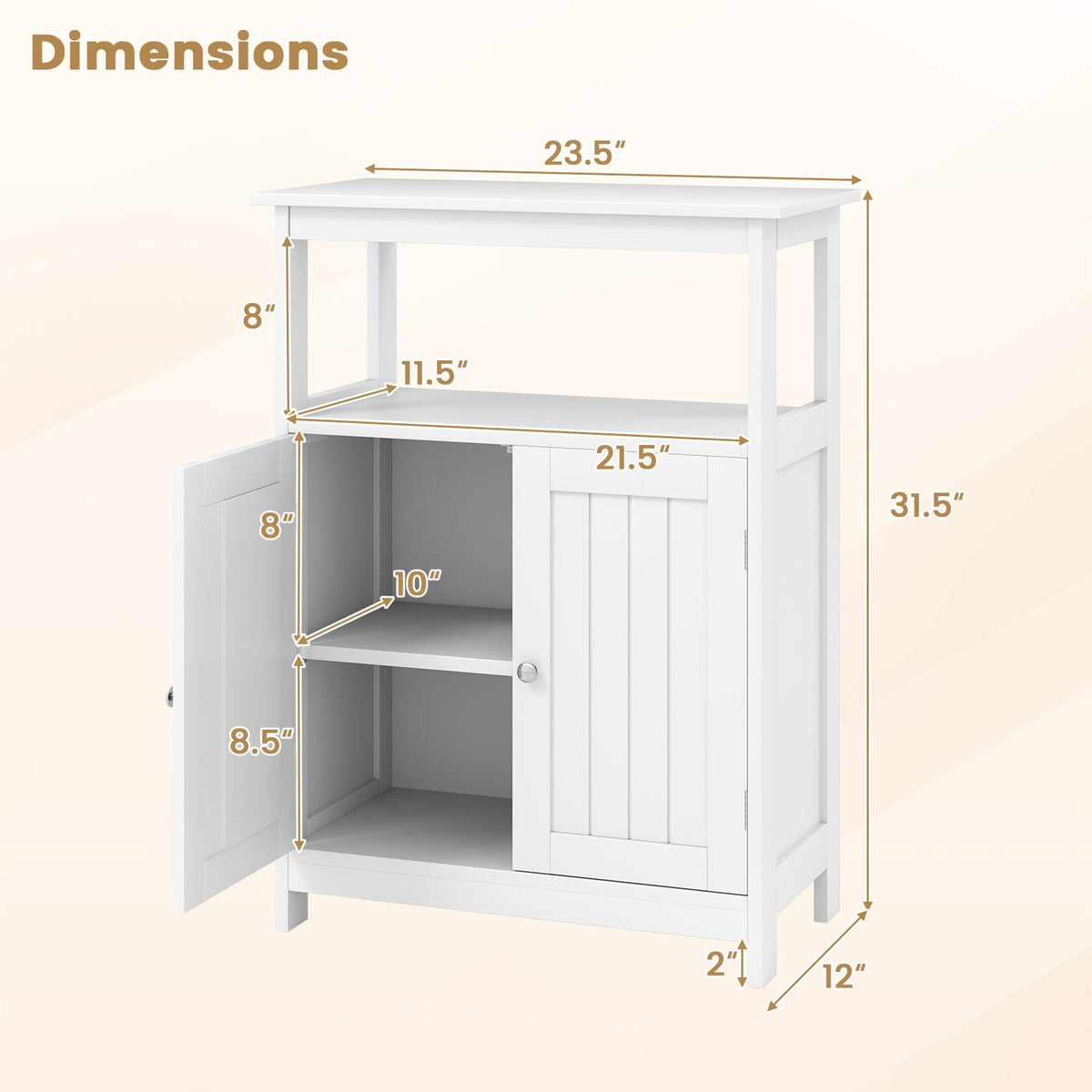 Bathroom Floor Cabinet - White 2-Door Storage Organizer 31.5"-Floor Cabinets-DECOROLALA