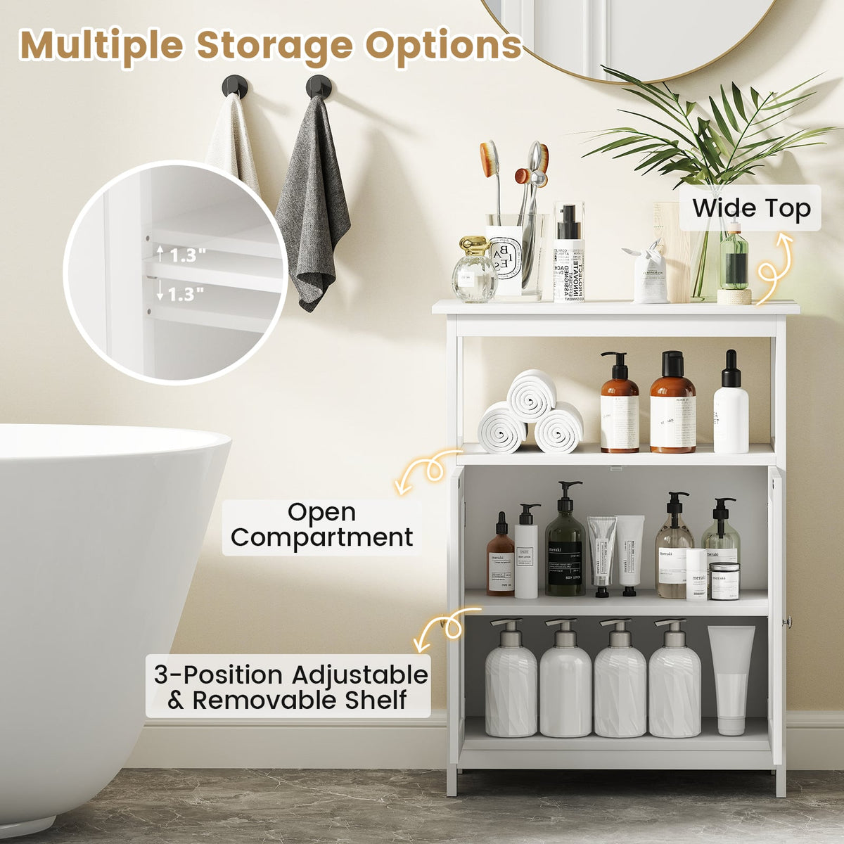 Bathroom Floor Cabinet - White 2-Door Storage Organizer 31.5"-Floor Cabinets-DECOROLALA