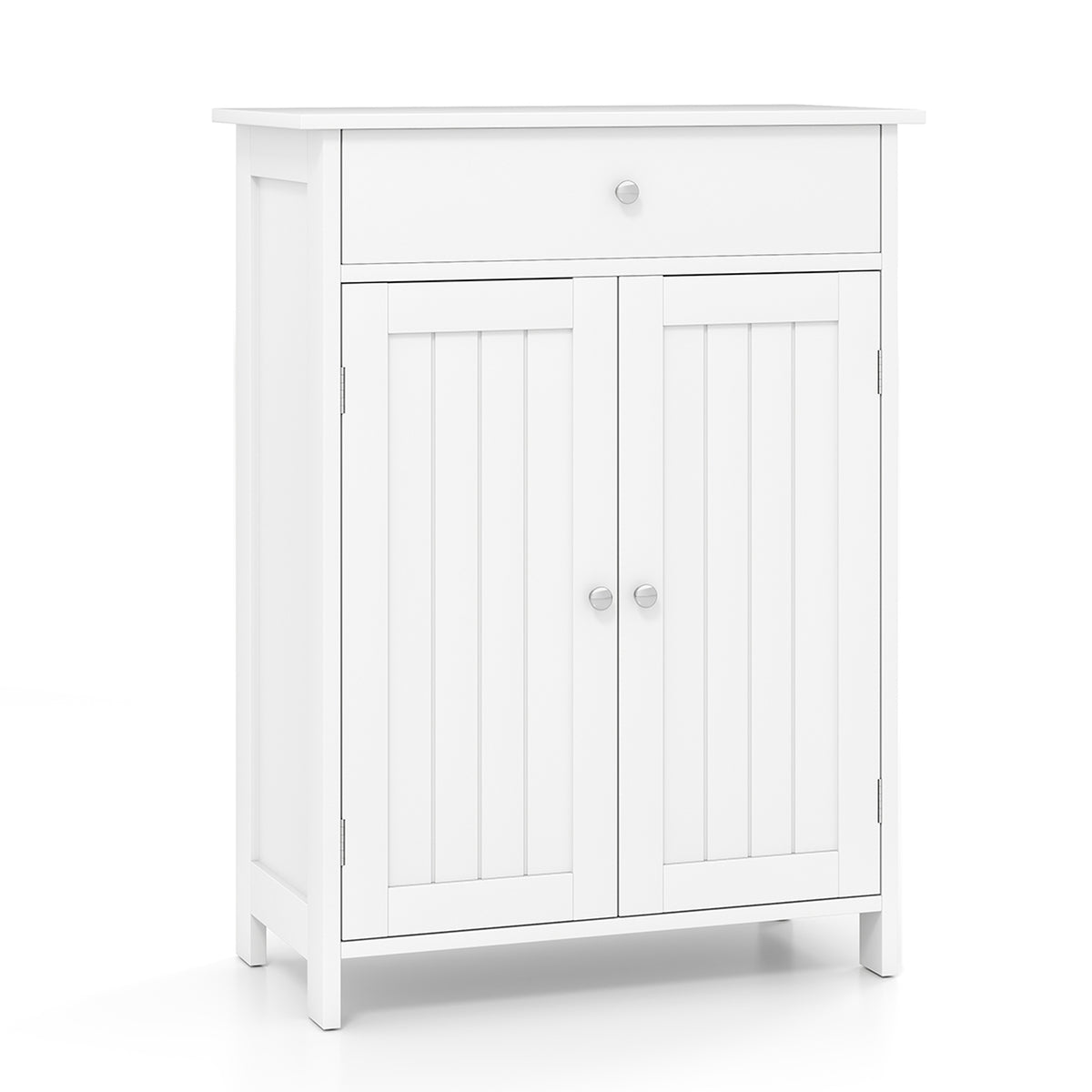 Bathroom Floor Cabinet - White 2-Door Storage Organizer-Floor Cabinets-DECOROLALA