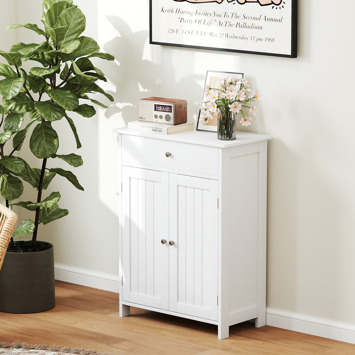 Bathroom Floor Cabinet - White 2-Door Storage Organizer-Floor Cabinets-DECOROLALA