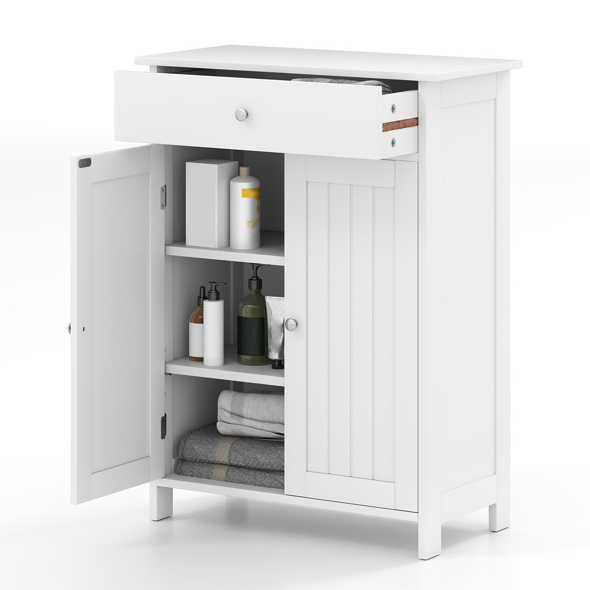 Bathroom Floor Cabinet - White 2-Door Storage Organizer-Floor Cabinets-DECOROLALA