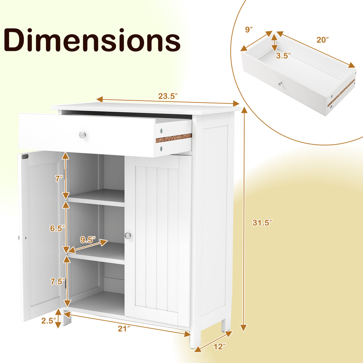 Bathroom Floor Cabinet - White 2-Door Storage Organizer-Floor Cabinets-DECOROLALA