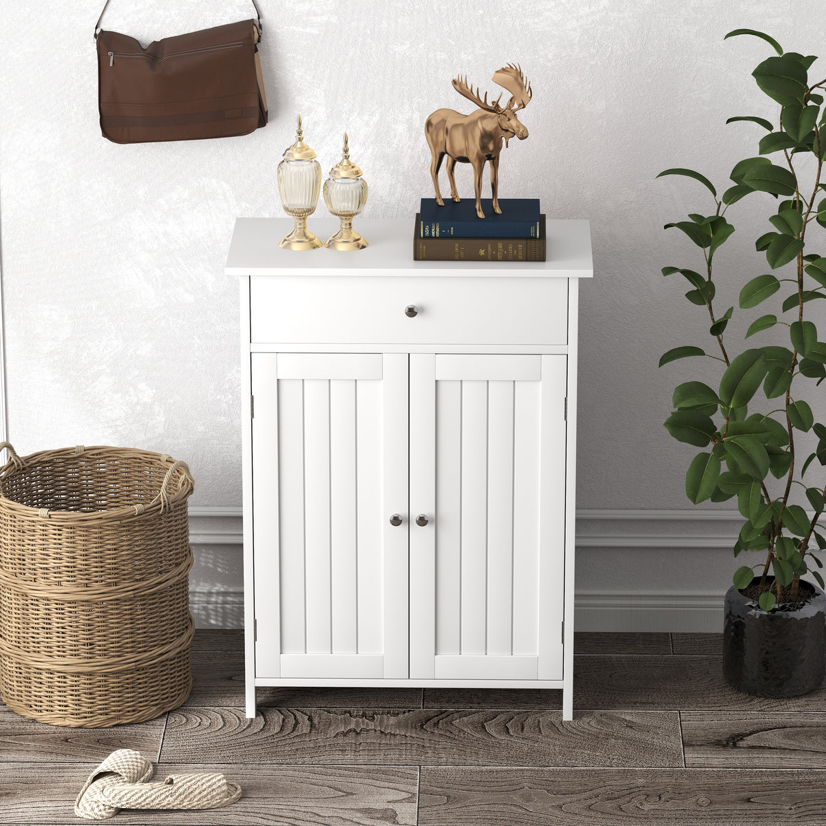 Bathroom Floor Cabinet - White 2-Door Storage Organizer-Floor Cabinets-DECOROLALA