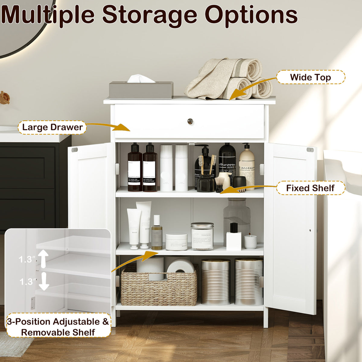 Bathroom Floor Cabinet - White 2-Door Storage Organizer-Floor Cabinets-DECOROLALA