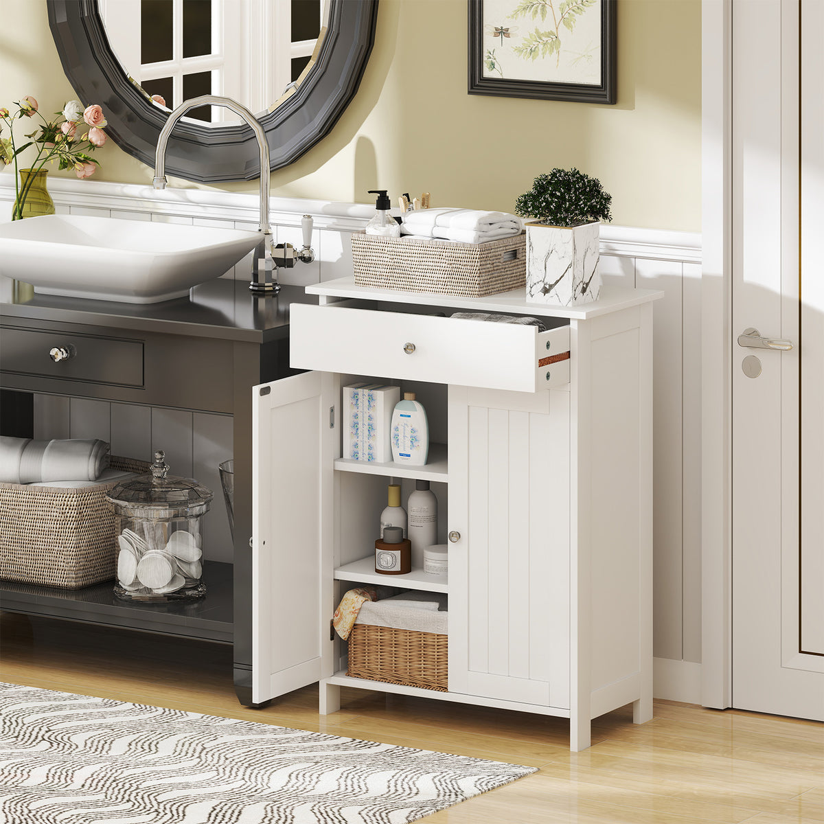 Bathroom Floor Cabinet - White 2-Door Storage Organizer-Floor Cabinets-DECOROLALA