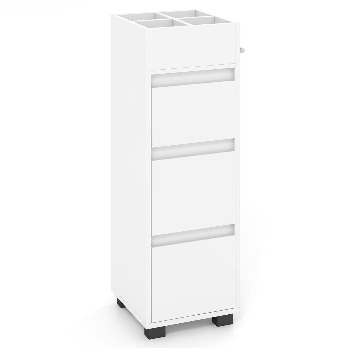 Bathroom Floor Cabinet - White 3-Drawer Storage with Towel Rack-Floor Cabinets-DECOROLALA