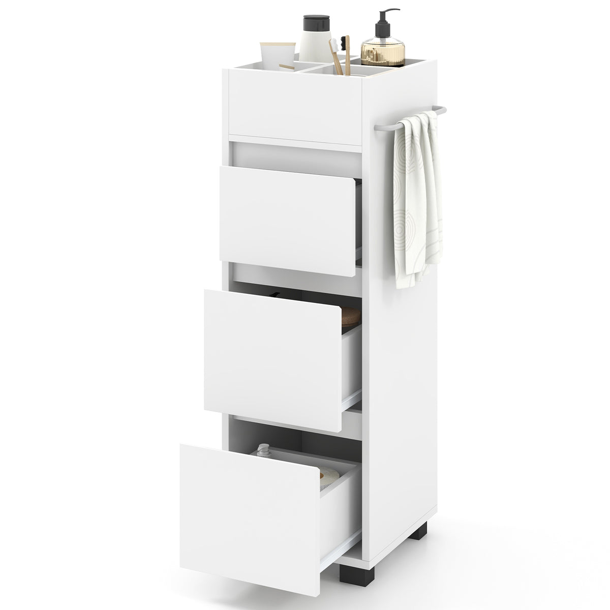 Bathroom Floor Cabinet - White 3-Drawer Storage with Towel Rack-Floor Cabinets-DECOROLALA