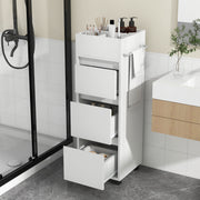Bathroom Floor Cabinet - White 3-Drawer Storage with Towel Rack-Floor Cabinets-DECOROLALA