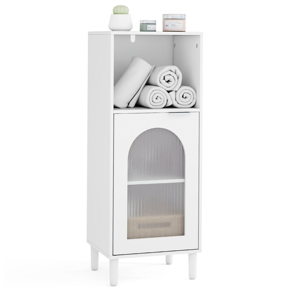 Bathroom Floor Cabinet - White Wood Storage Organizer 35.5"-Bathroom Floor Cabinets-DECOROLALA