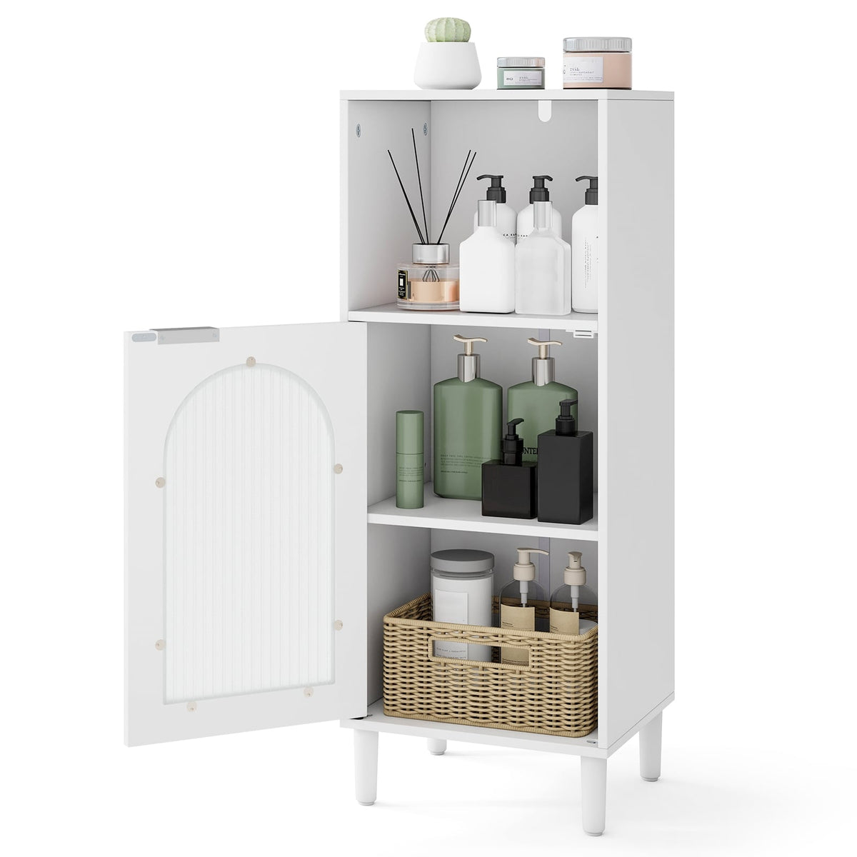 Bathroom Floor Cabinet - White Wood Storage Organizer 35.5"-Floor Cabinets-DECOROLALA