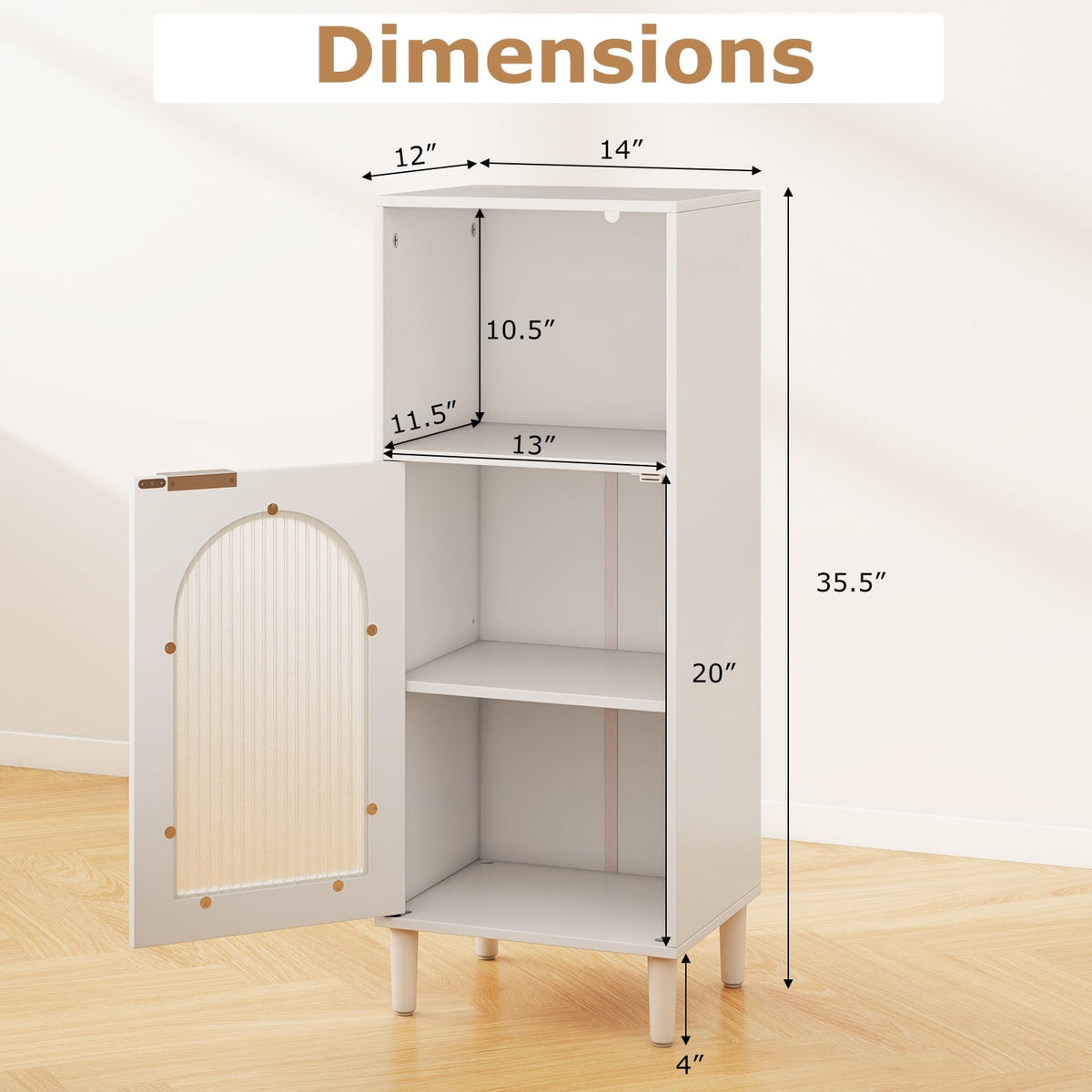 Bathroom Floor Cabinet - White Wood Storage Organizer 35.5"-Floor Cabinets-DECOROLALA