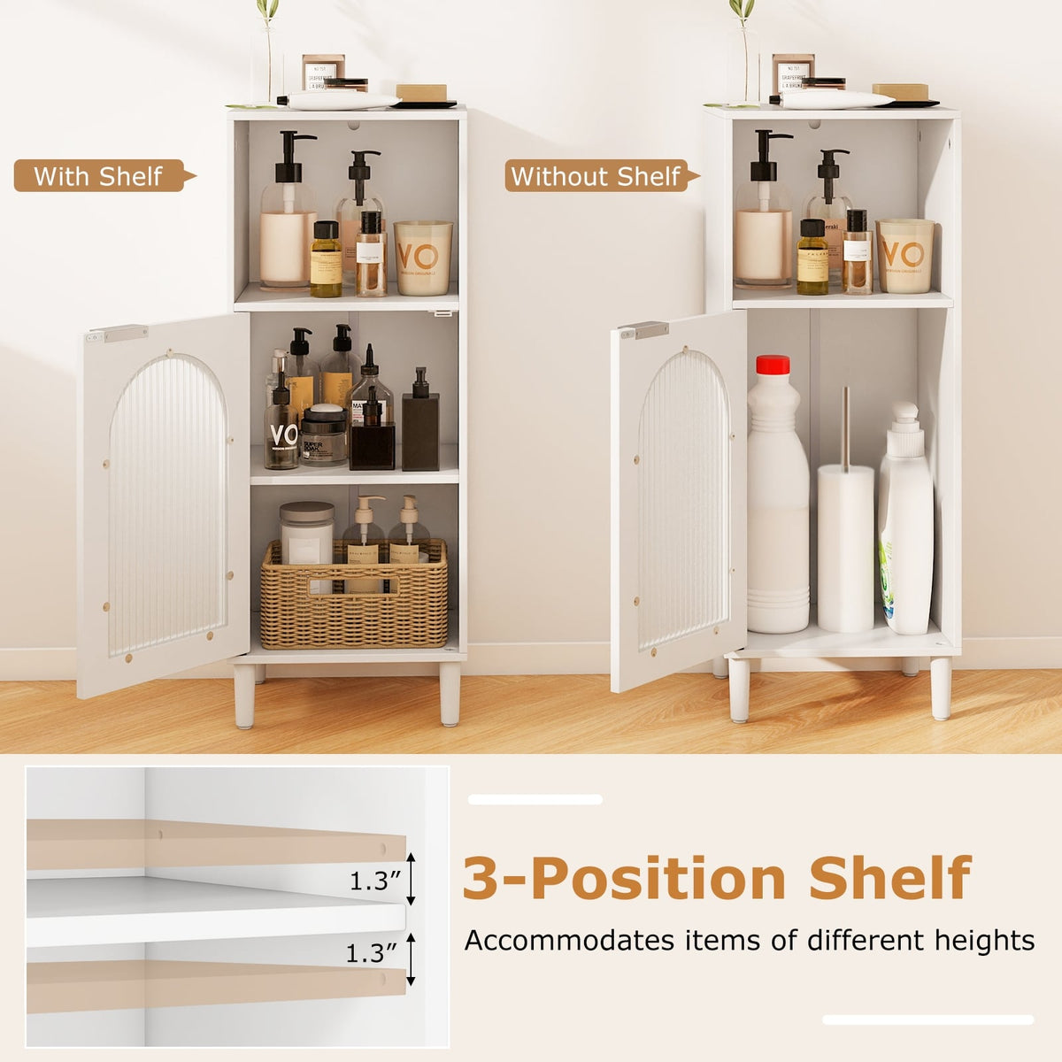 Bathroom Floor Cabinet - White Wood Storage Organizer 35.5"-Floor Cabinets-DECOROLALA