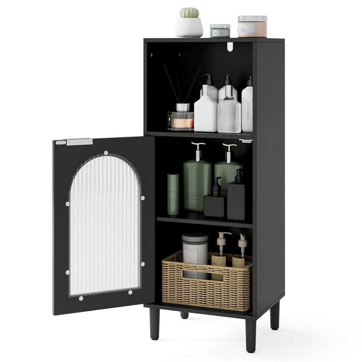 Bathroom Floor Cabinet - Wood Storage Organizer White 35.5"-Bathroom Floor Cabinets-DECOROLALA