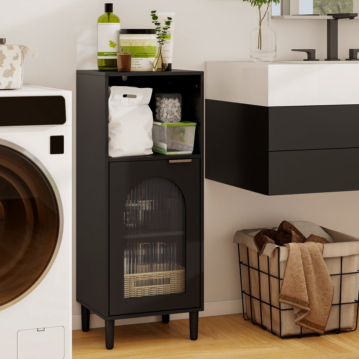 Bathroom Floor Cabinet - Wood Storage Organizer White 35.5"-Floor Cabinets-DECOROLALA